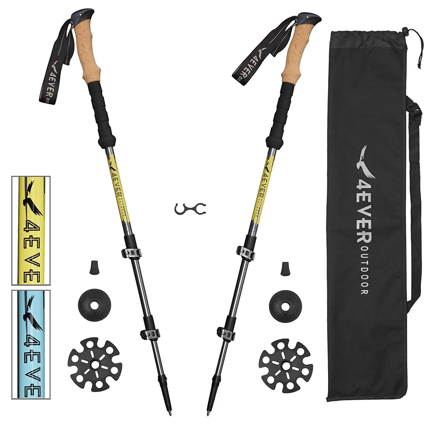 4EVER Outdoor Trekking Poles - Best Collapsible Ultralight Aluminum 7075 Hiking Sticks Walking Stick with Strong Aluminum Quick Lock, Tips, Bag and...