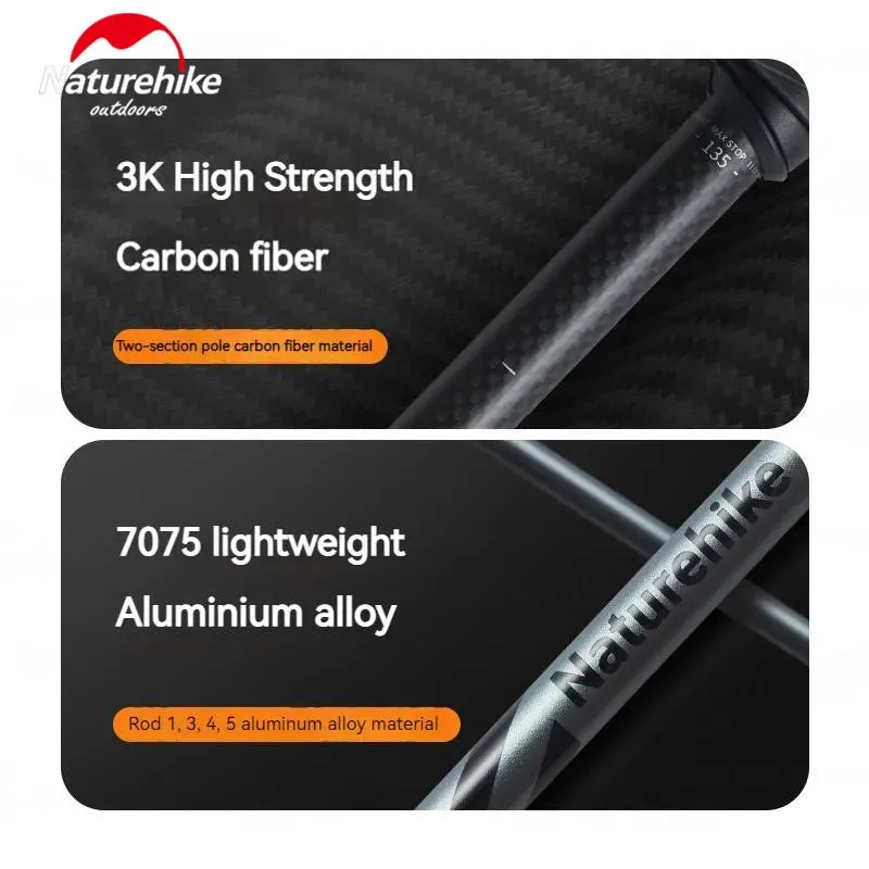 5-Section Carbon Fiber Collapsible Telescopic Trekking Poles - Lightweight Walking Hiking Stick