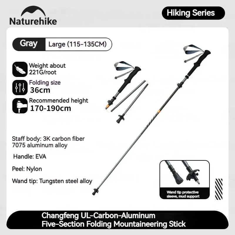 5-Section Carbon Fiber Collapsible Telescopic Trekking Poles - Lightweight Walking Hiking Stick