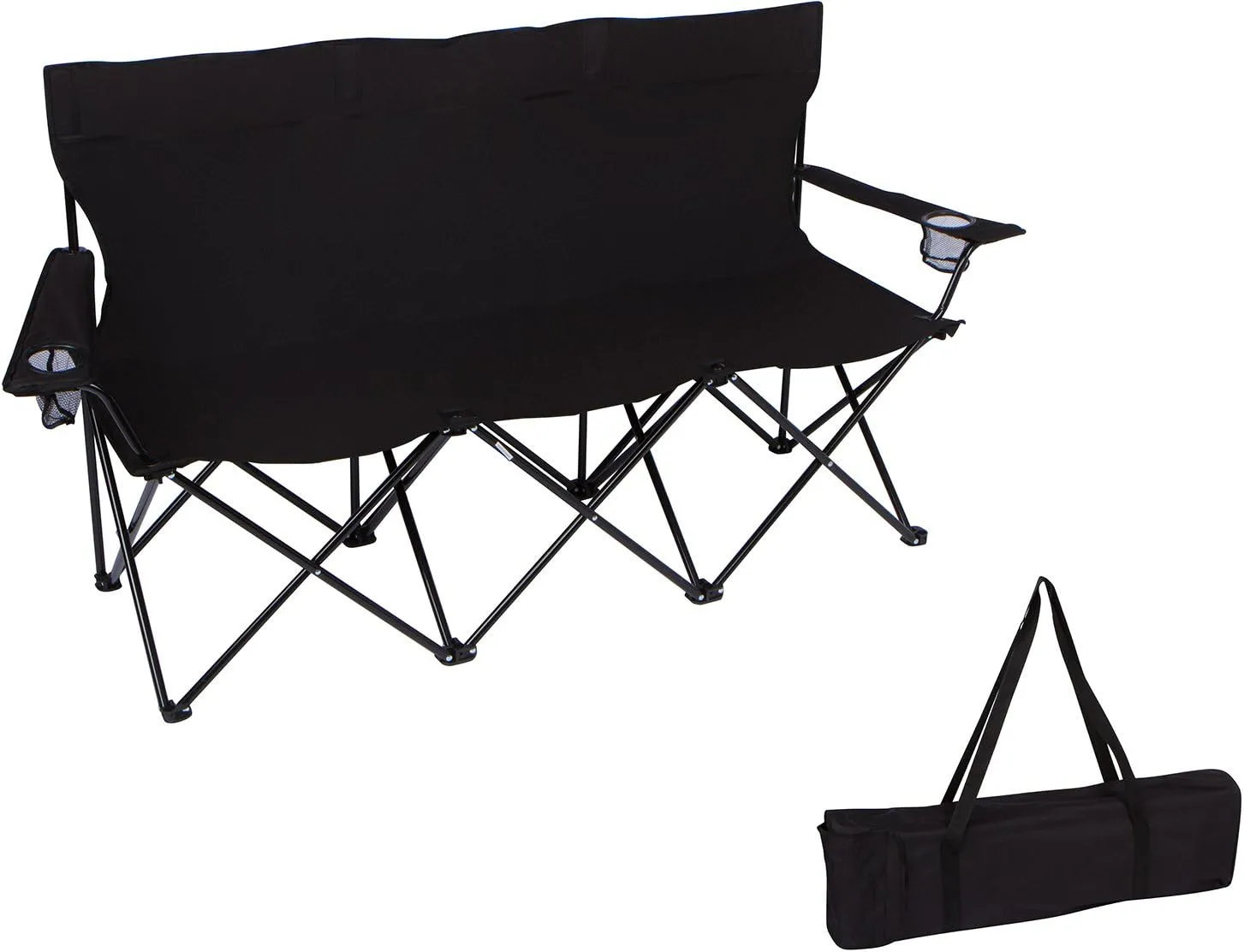 65" Triple Style Tri Camp Chair with Steel Frame and Carry Bag by Trademark Innovations (Black)