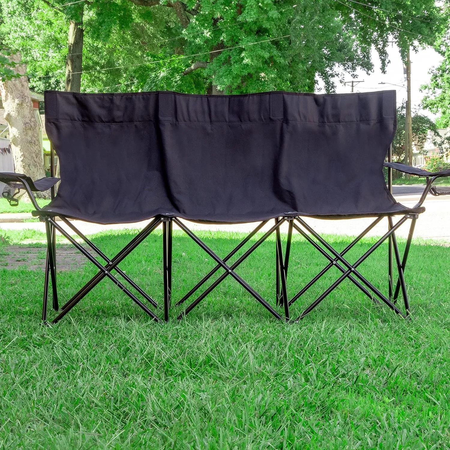 65" Triple Style Tri Camp Chair with Steel Frame and Carry Bag by Trademark Innovations (Black)