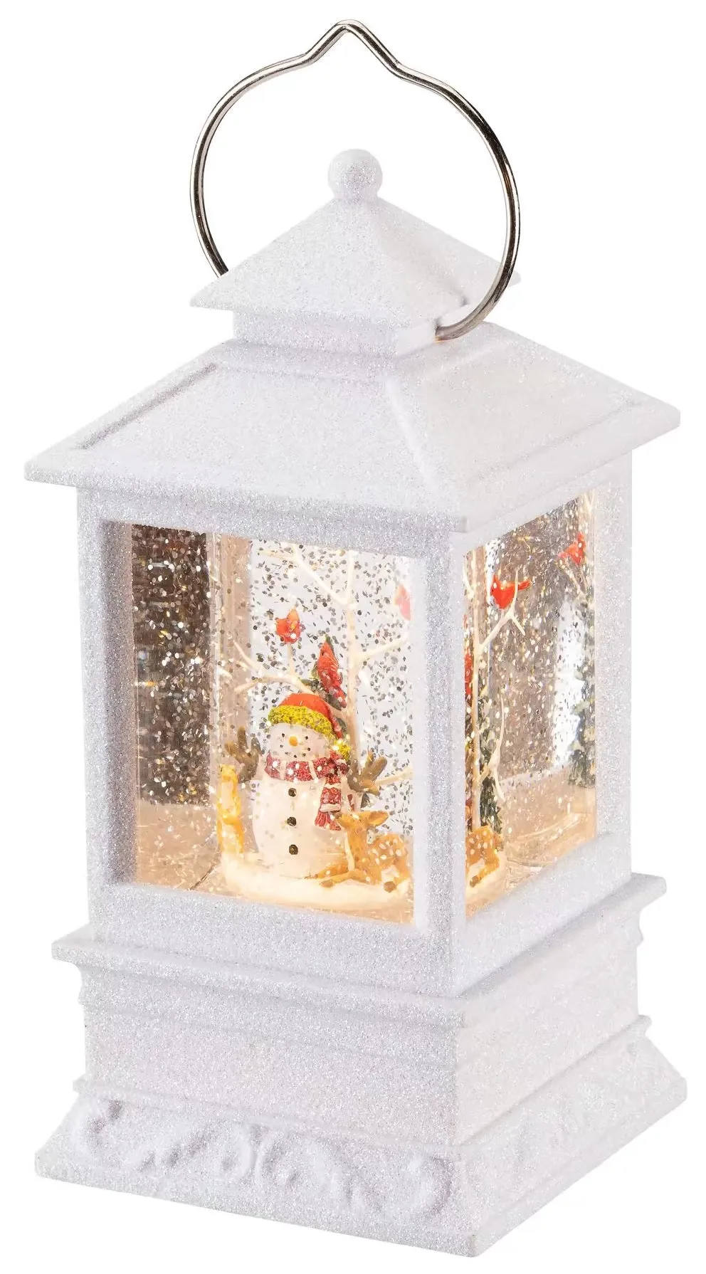 8.5" Battery-Operated White Spinning Water Globe Lantern with Holiday Scene