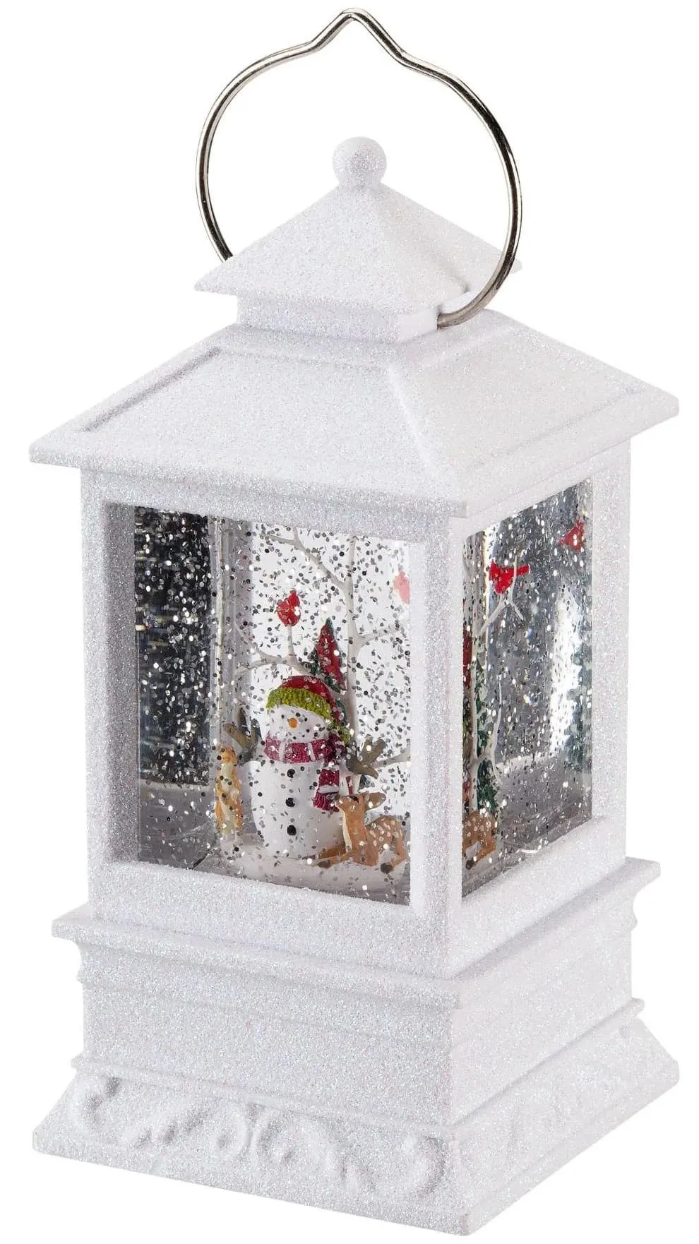 8.5" Battery-Operated White Spinning Water Globe Lantern with Holiday Scene