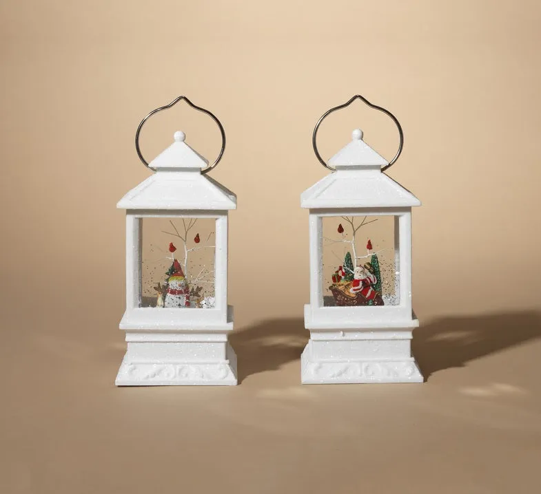 8.5" Battery-Operated White Spinning Water Globe Lantern with Holiday Scene