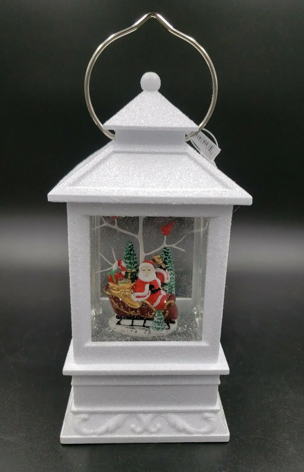 8.5" Battery-Operated White Spinning Water Globe Lantern with Holiday Scene