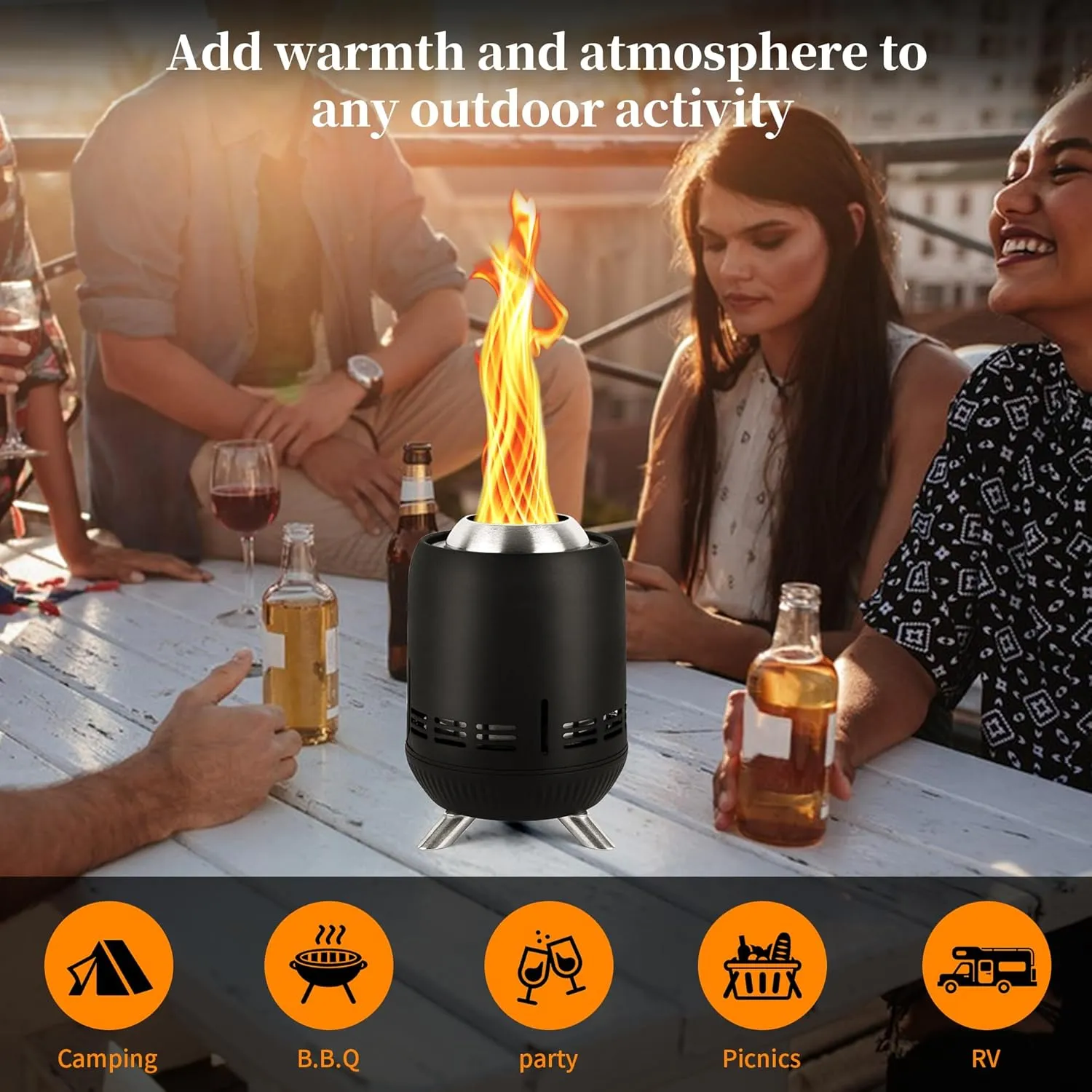 9" Portable Table Top Fire Pit, Tabletop Smokeless Fire Pit, Low Smoke Burning Mini Outdoor Stove Firepit Fueled by Pellets or Wood for Camping Patio Backyard, with Travel Bag,23.2x16.3cm