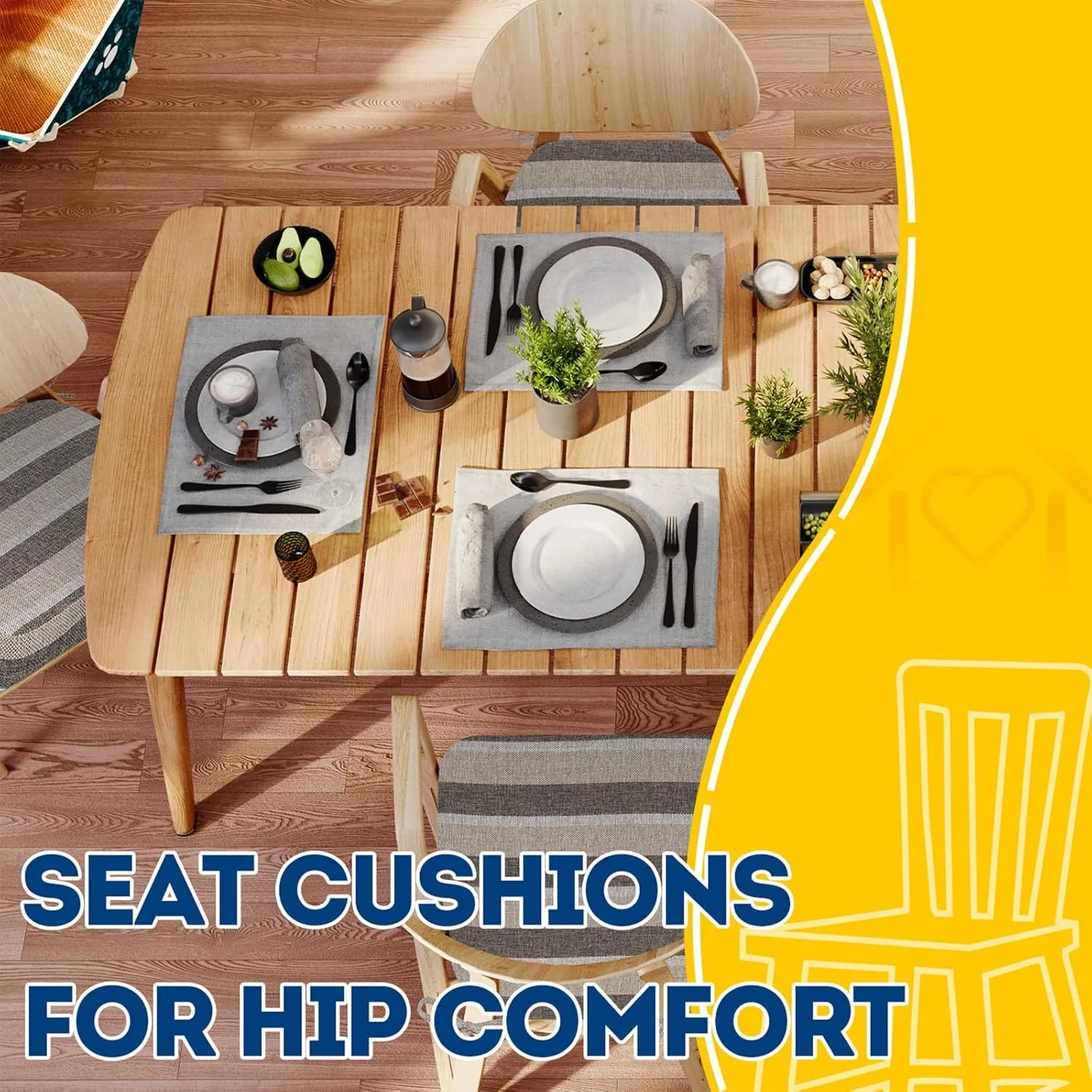 AAAAAcessories D-Shaped Chair Cushions, 2" Thick Dining Chair Pads with Ties and Removable, Machine-Washable Cover, 17" x 16", Set of 4, Boldstripes Chocolate/Beige