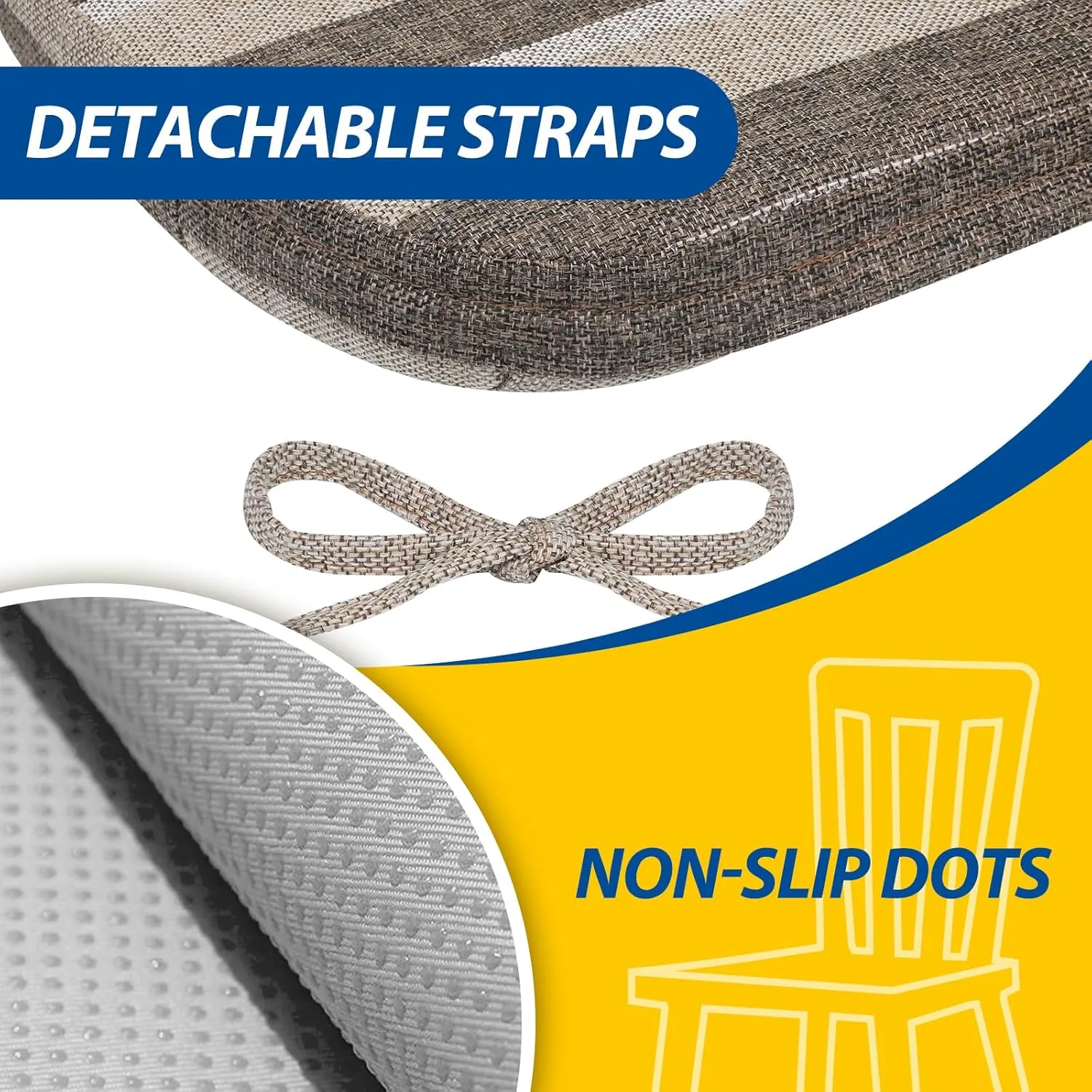 AAAAAcessories D-Shaped Chair Cushions, 2" Thick Dining Chair Pads with Ties and Removable, Machine-Washable Cover, 17" x 16", Set of 4, Boldstripes Chocolate/Beige