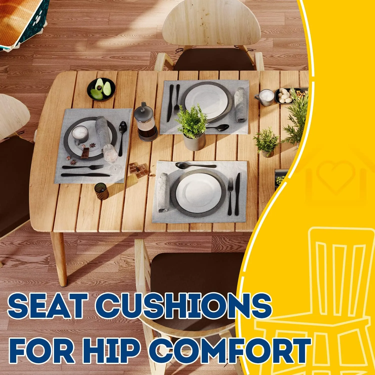 AAAAAcessories D-Shaped Chair Cushions, 2" Thick Dining Chair Pads with Ties and Removable, Machine-Washable Cover, 17" x 16", Set of 4, Brown