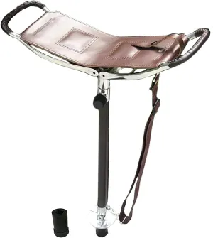Adjustable Antique Brown Shooting Seat Folding Chairs | Very Durable Leather Seat | Lightweight Walking Stick | Hunting Equipment