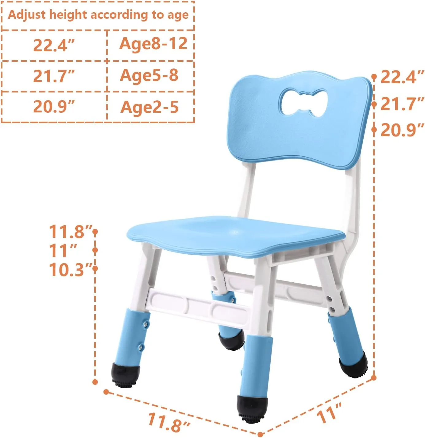 Adjustable Kid Chairs Indoor 3 Level Adjustable Suitable for Children Age 2-6. Maximum load-bearing 220LBS Suitable for Family Classroom and Nursery Child Seat Set (2-Pack-Blue)