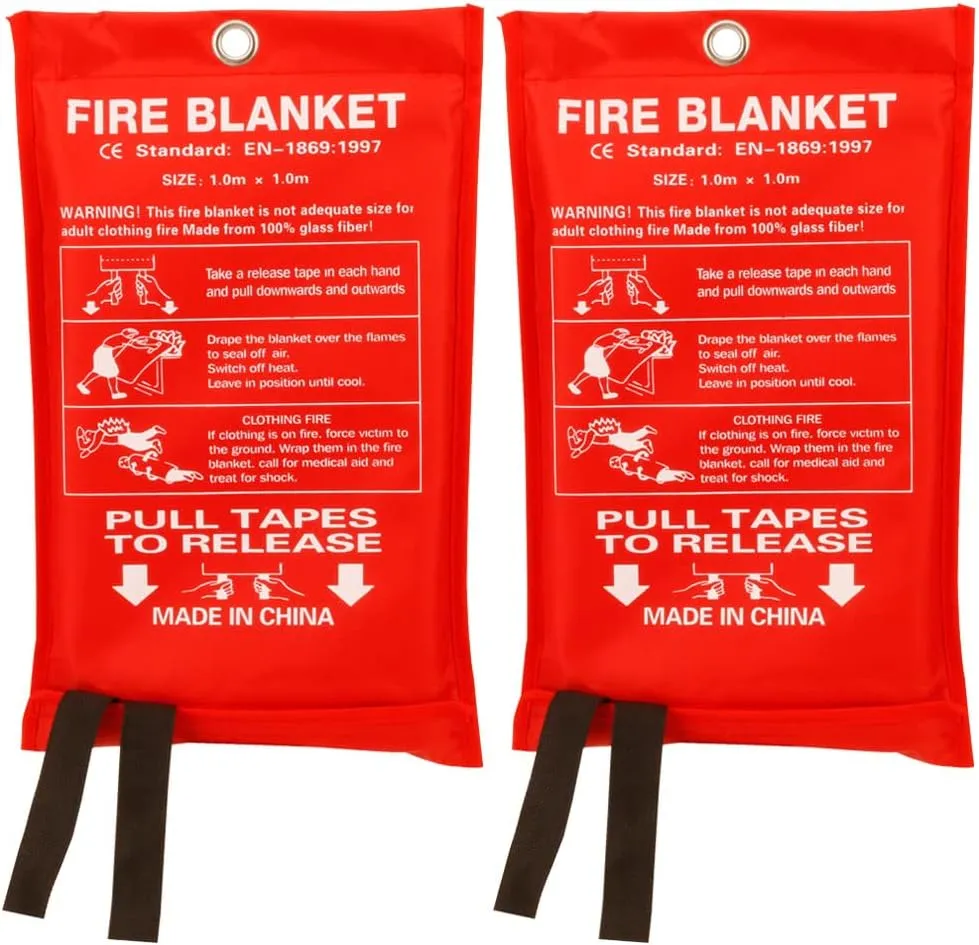Aksipo Fire Blanket - Fiberglass Fire Emergency Suppression Blanket, Flame Retardant, Emergency Survival Safety Cover for Kitchen, Home, Car, Office, Warehouse, 2 Pack (39.3x39.3 inch)