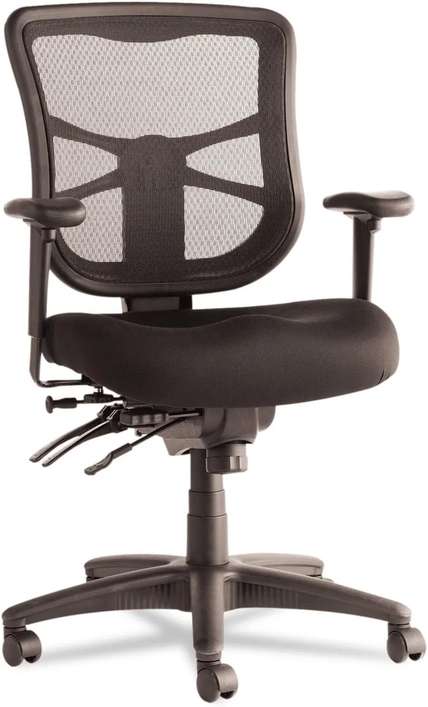 Alera ALEEL42ME10B 17.7 in. to 21.4 in. Seat Height Elusion Series Mesh Mid-Back Prem Fabric Multifunction Chair Supports Up to 275 lbs. - Black