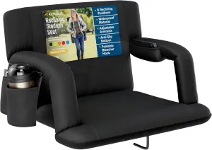 Alpcour Reclining Stadium Seat – Wide Bleacher Chair with Back Support and Cushion, Armrests, Side Pockets, and Bleachers Hook – Best Stadium Seats Chairs for Camping, Kayak, & Paddle Board Backs