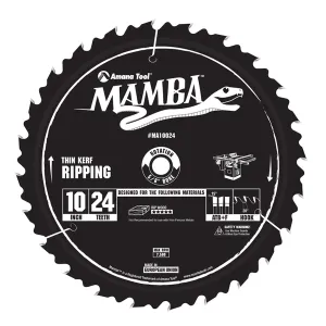 Amana Tool MA10024 Carbide Tipped Thin Kerf Ripping Mamba Contractor Series 10 Inch Dia x 24T, ATB F, 20 Deg, 5/8 Bore Circular Saw Blade