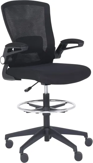Amazon Basics Mid-Back Mesh Office Drafting Chair Stool with Adjustable Footrest, Flip-Up Arms, Black
