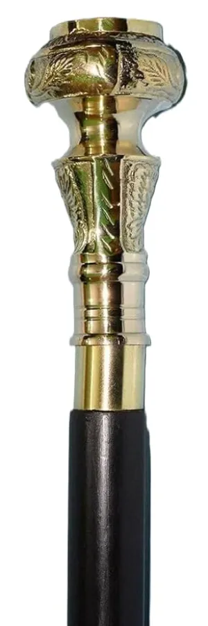 Antique Brass Knob Head Walking Cane/Stick - Vintage Designer Premium Wooden Walking Cane With Compass On Brass Handle - Steampunk Handmade Walking Stick for Men Women, Hiking, Camping, Senior
