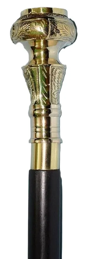 Antique Brass Knob Head Walking Cane/Stick - Vintage Designer Premium Wooden Walking Cane With Compass On Brass Handle - Steampunk Handmade Walking Stick for Men Women, Hiking, Camping, Senior