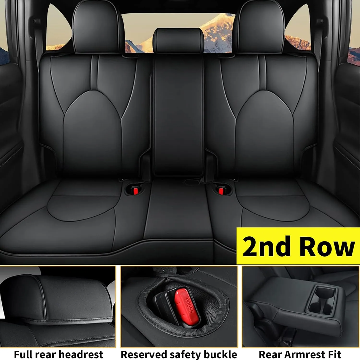 AOMSAZTO Custom Fit Car Seat Covers for Toyota Highlander 2020 2021 2022 2023 2024 2025 - (Three-Rows 8 Seats,Second Row 40/60 Split) Faux Leather Black