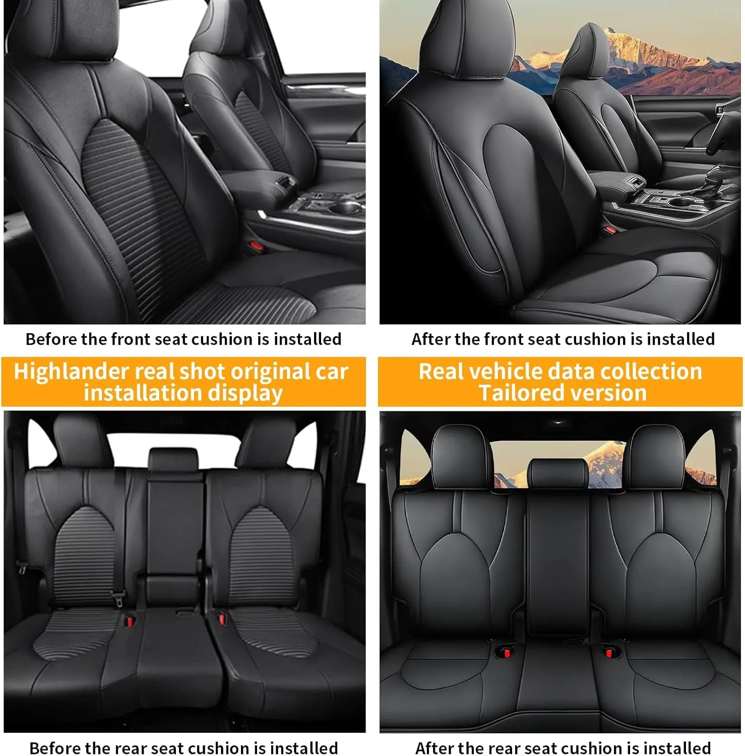 AOMSAZTO Custom Fit Car Seat Covers for Toyota Highlander 2020 2021 2022 2023 2024 2025 - (Three-Rows 8 Seats,Second Row 40/60 Split) Faux Leather Black