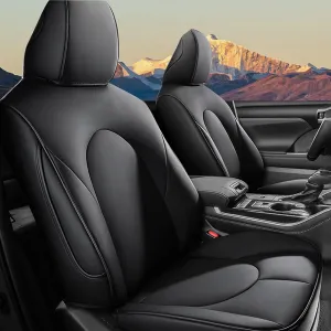 AOMSAZTO Custom Fit Car Seat Covers for Toyota Highlander 2020 2021 2022 2023 2024 2025 - (Three-Rows 8 Seats,Second Row 40/60 Split) Faux Leather Black