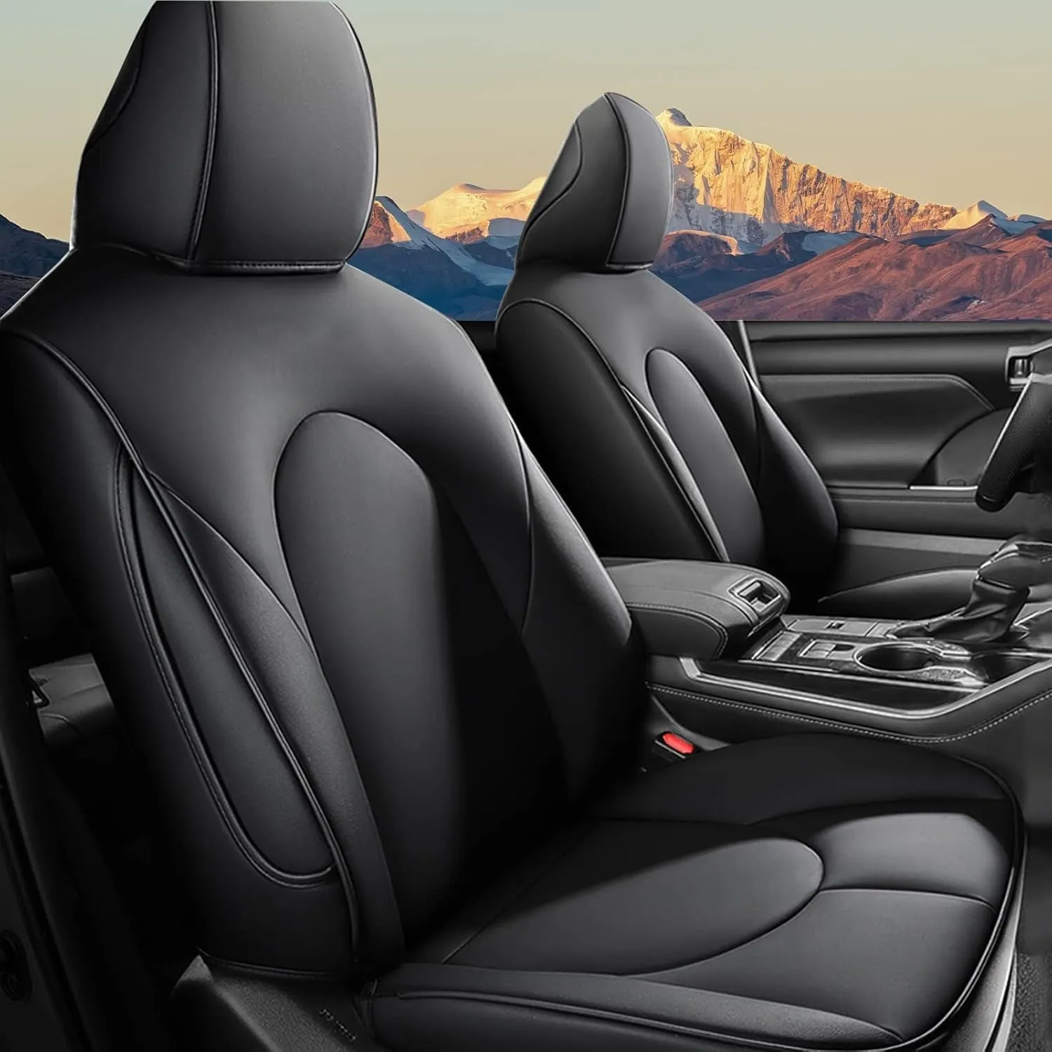 AOMSAZTO Custom Fit Car Seat Covers for Toyota Highlander 2020 2021 2022 2023 2024 2025 - (Three-Rows 8 Seats,Second Row 40/60 Split) Faux Leather Black