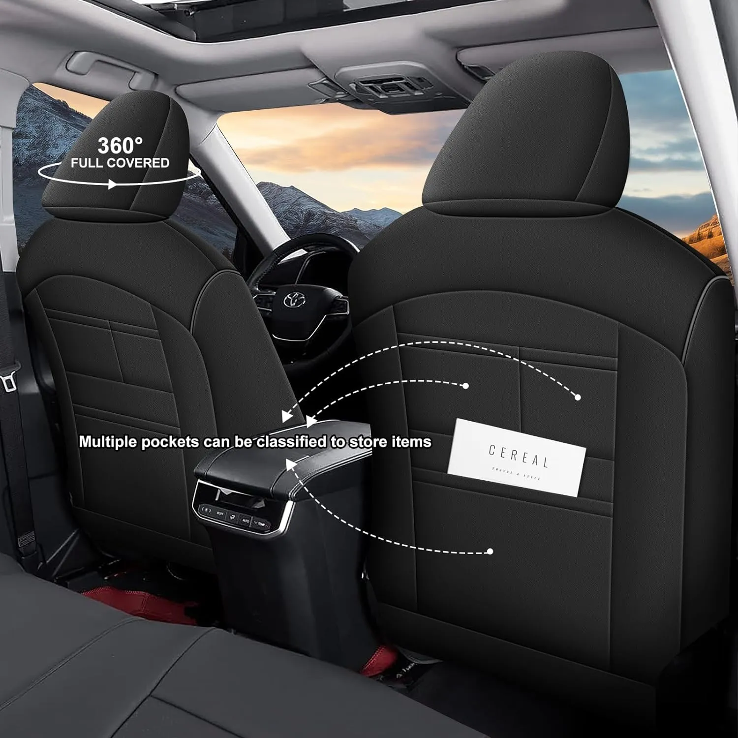 AOMSAZTO Custom Fit Car Seat Covers for Toyota Highlander 2020 2021 2022 2023 2024 2025 - (Three-Rows 8 Seats,Second Row 40/60 Split) Faux Leather Black