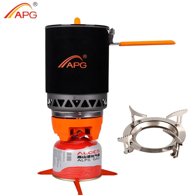 APG Portable Cooking System Outdoor Hiking Stove Heat Exchanger Pot Propane Gas Burners 1400ml