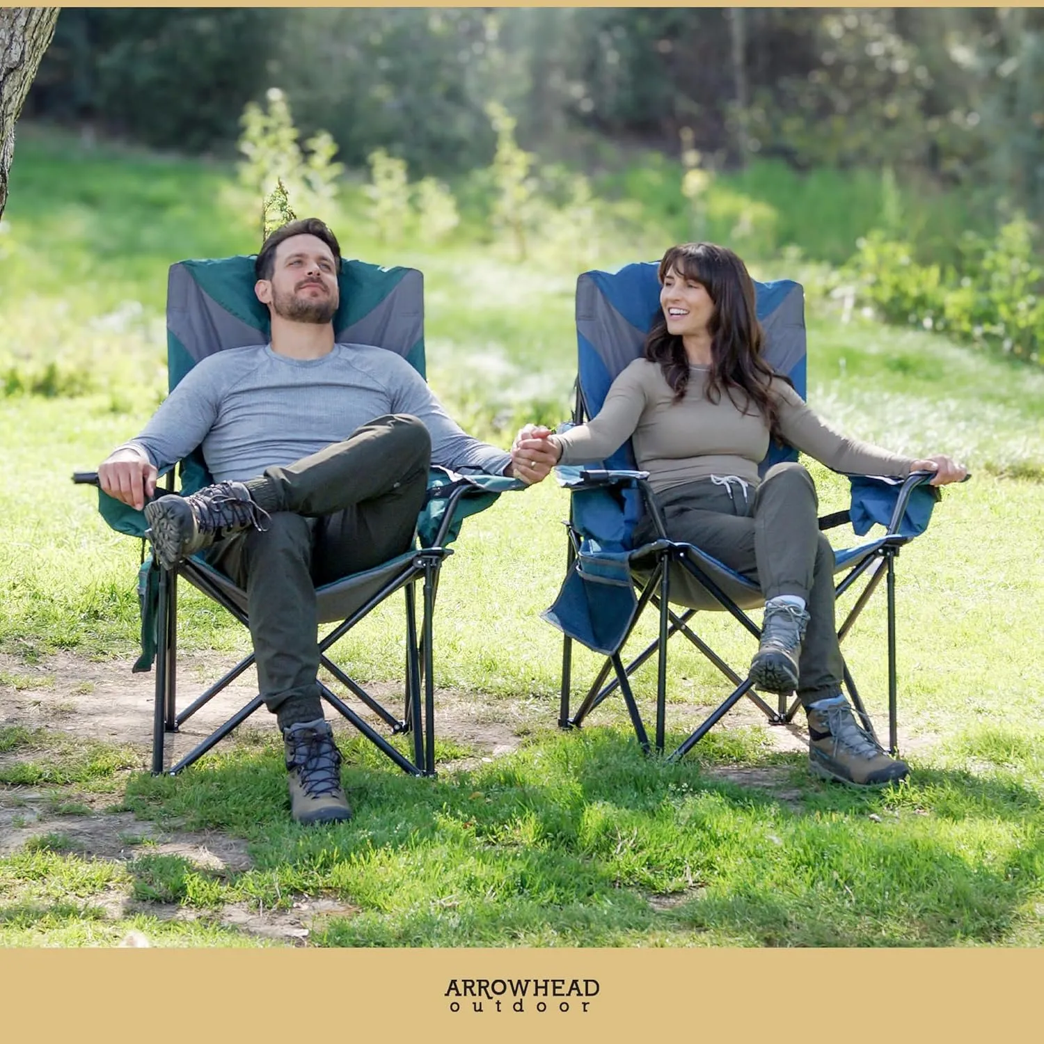 ARROWHEAD OUTDOOR 2-Pack Oversized XXL Portable Folding Camp Chair w/Glass & Cup Holders, Armrest Cooler, Heavy Duty Carry Bag, 600 lbs Weight Capacity