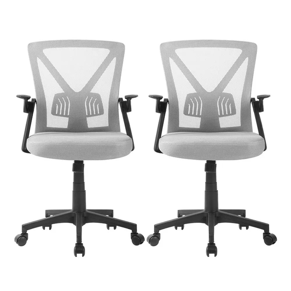 Artiss 2x Mesh Office Chair Mid Back Grey