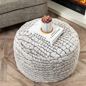 Asuprui Ottoman Pouf Unstuffed Pouf Ottoman Foot Rest 20x12 Inches Fuzzy Chair Round NO Filler Floor Bean Bag Chair Foot Rest with Storage for Living Room Bedroom Cover ONLY Coffee White