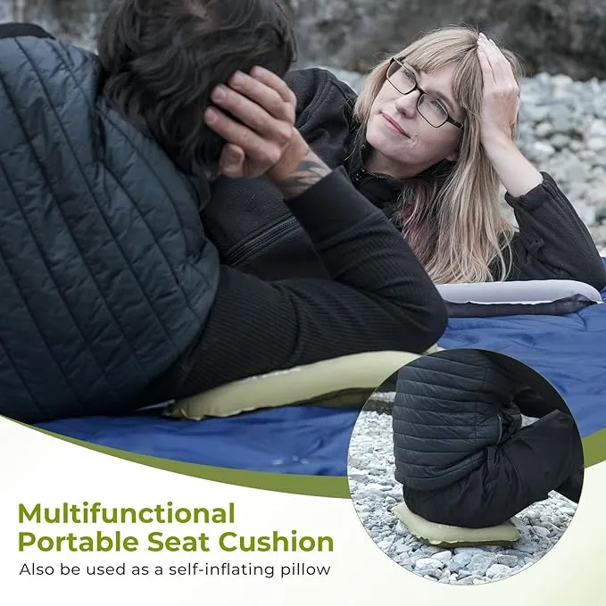 ATEPA Inflatable Seat Cushion Lightweight Self-Inflatable Memory Foam Seat Cushion for Stadium Airplane Trevel, Waterproof Portable Seat Cushion for Backpacking Camping Chair Pad, Llight Green