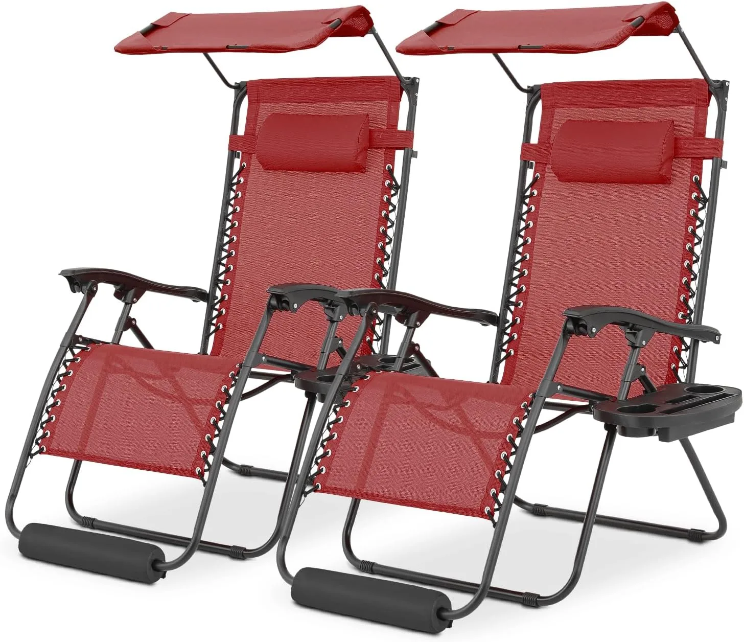 Athena Collection Zero Gravity Outdoor Lounge Chair Set of 2 with Canopy Shade, 29" Width Pool Lounge Lawn Chairs Reclining with Cup Holder Foot Pad, Outdoor Chaise for Beach Patio Outside, Dark Red
