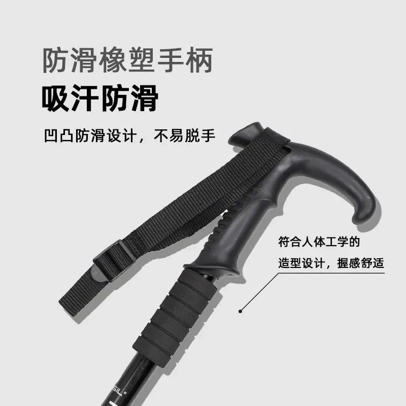 Auminum Alloy Foldable Trekking Poles  Section Ultralight Hiking Walking Stick Antiskid Cane Camping Accessories