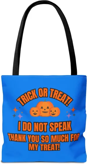 Autism Non-Verbal Blue Trick or Treat Halloween Tote Bag, Inclusion Special Needs Bag, Sped Ed, Autism Halloween Bag