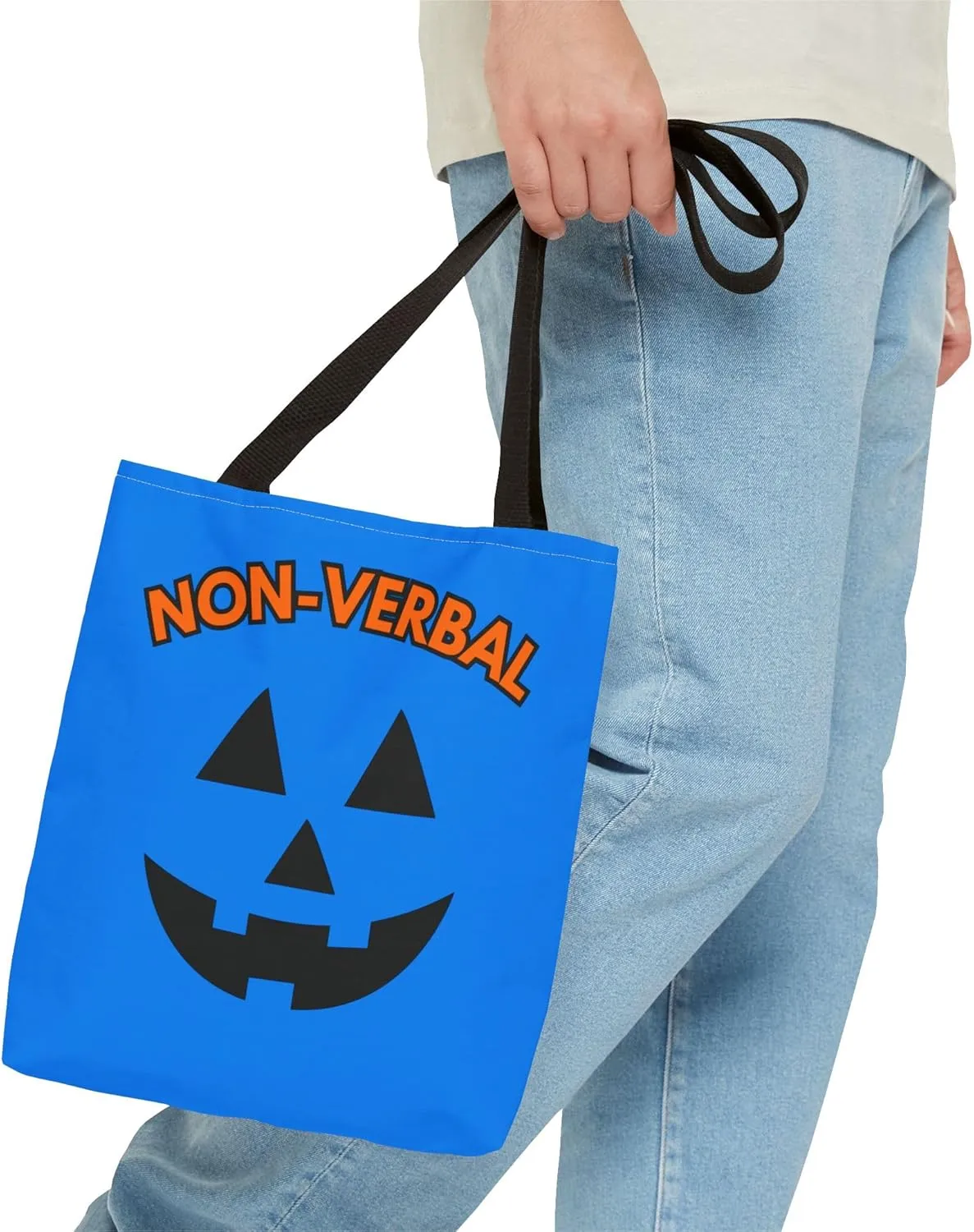 Autism Non-Verbal Blue Trick or Treat Halloween Tote Bag, Inclusion Special Needs Bag, Sped Ed, Autism Halloween Bag