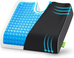 AUVON Cooling Gel Seat Cushion for Office Chair, FSA HSA Eligible, Large Tailbone Cushion with Thick Memory Foam for Sciatica & Lower Back Pain Relief, Non-Slip XL Cushion for Car Seat, Gaming, Home