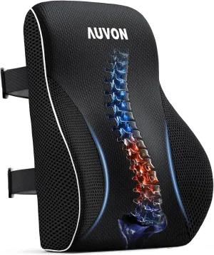 AUVON Lumbar Support Pillow for Office Chair with Patented Bulge for Lower Back Pain Relief, Ergonomic Lumbar Cushion Improves Posture, Memory Foam Back Cushion with Straps for Home, Office, Car Seat
