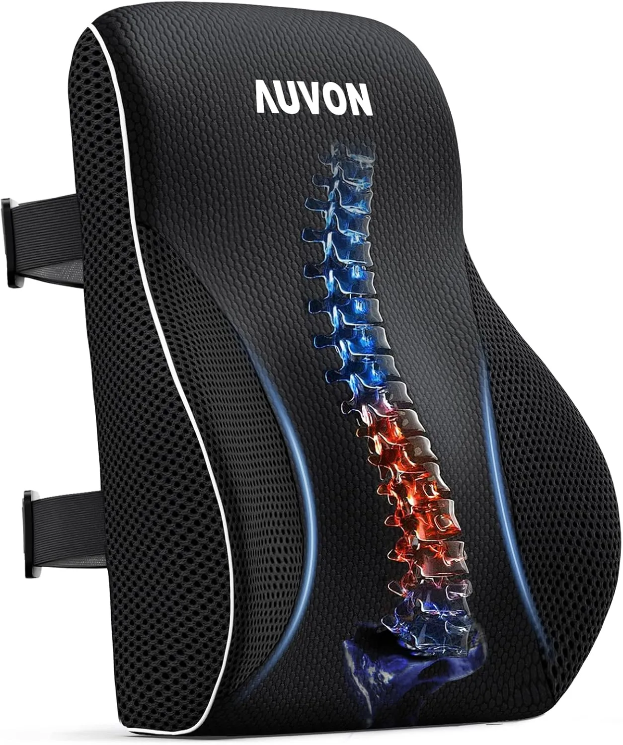 AUVON Lumbar Support Pillow for Office Chair with Patented Bulge for Lower Back Pain Relief, Ergonomic Lumbar Cushion Improves Posture, Memory Foam Back Cushion with Straps for Home, Office, Car Seat