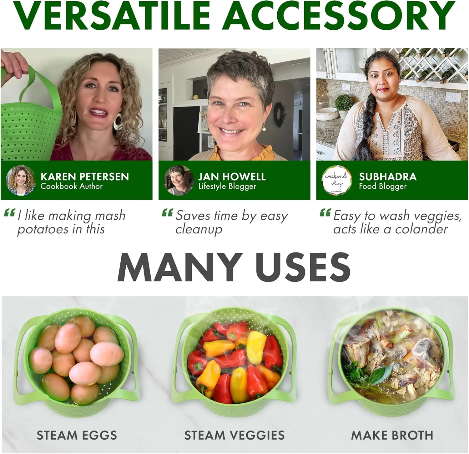 Avokado Silicone Steamer Basket for 8qt Instant Pot [3qt, 6qt avail], Ninja Foodi, Other Pressure Cookers - 100% Food Safe, BPA-Free, Dishwasher Safe Collapsible Vegetable Steamer Basket & Strainer