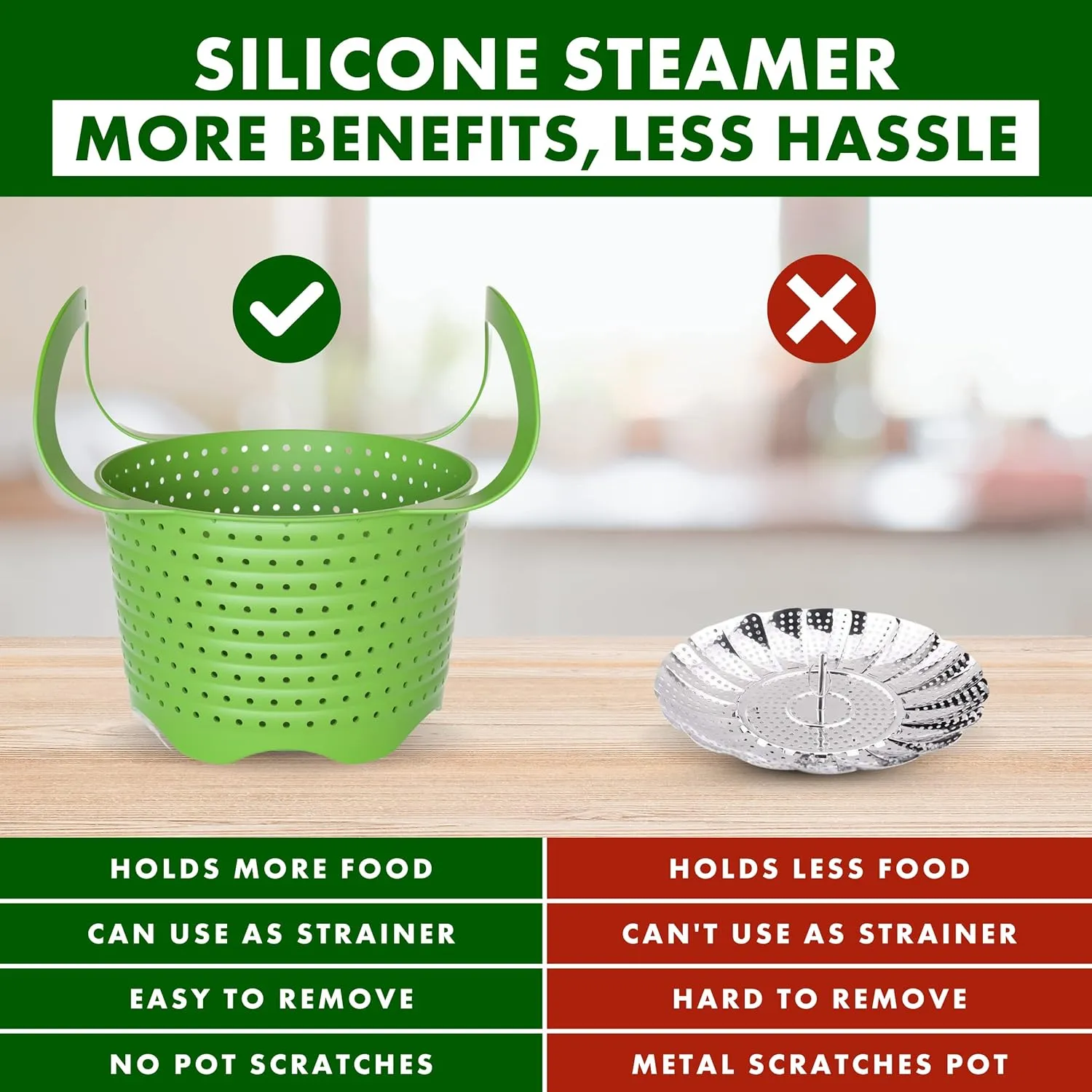 Avokado Silicone Steamer Basket for 8qt Instant Pot [3qt, 6qt avail], Ninja Foodi, Other Pressure Cookers - 100% Food Safe, BPA-Free, Dishwasher Safe Collapsible Vegetable Steamer Basket & Strainer