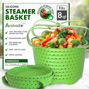 Avokado Silicone Steamer Basket for 8qt Instant Pot [3qt, 6qt avail], Ninja Foodi, Other Pressure Cookers - 100% Food Safe, BPA-Free, Dishwasher Safe Collapsible Vegetable Steamer Basket & Strainer
