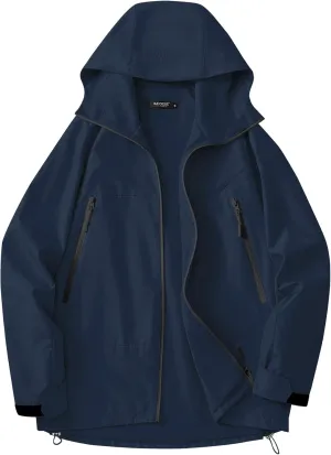 Avoogue Rain Jacket for Women Loose Fit Waterproof Lightweight Lined Rain Coat Hiking Windbreaker Jacket with Hood
