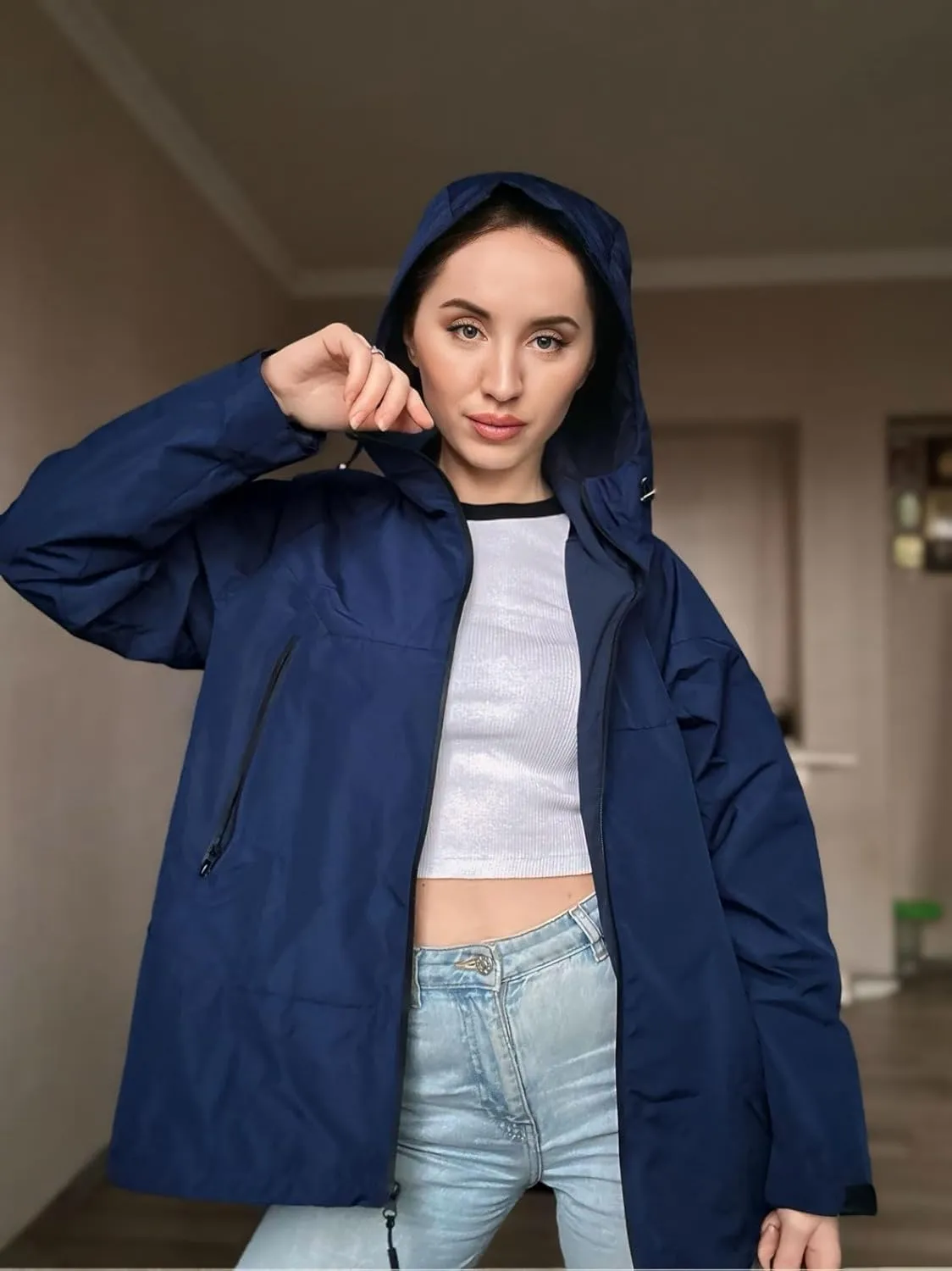 Avoogue Rain Jacket for Women Loose Fit Waterproof Lightweight Lined Rain Coat Hiking Windbreaker Jacket with Hood