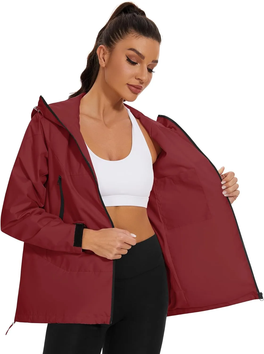 Avoogue Rain Jacket for Women Loose Fit Waterproof Lightweight Lined Rain Coat Hiking Windbreaker Jacket with Hood