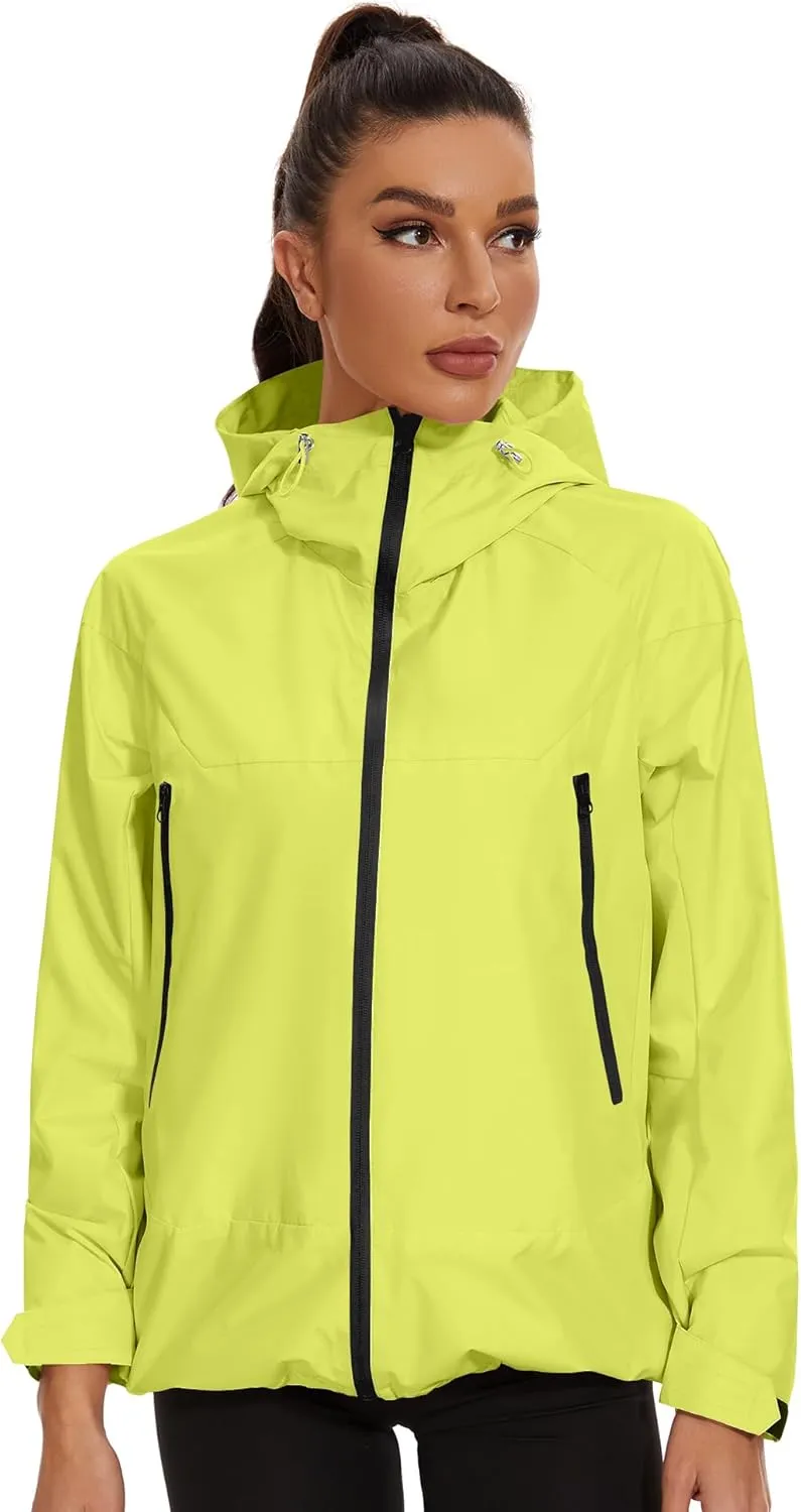 Avoogue Rain Jacket for Women Loose Fit Waterproof Lightweight Lined Rain Coat Hiking Windbreaker Jacket with Hood