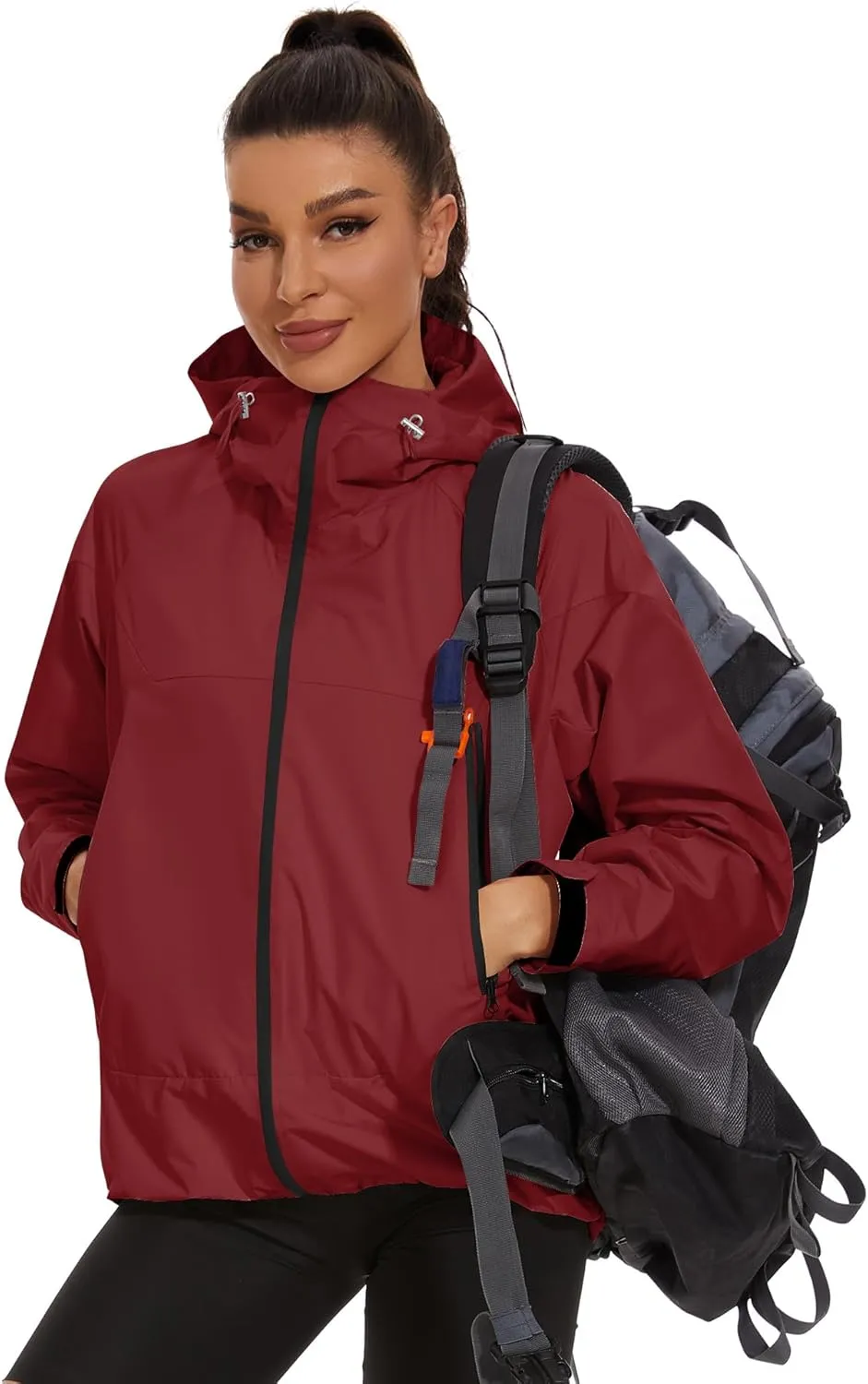 Avoogue Rain Jacket for Women Loose Fit Waterproof Lightweight Lined Rain Coat Hiking Windbreaker Jacket with Hood
