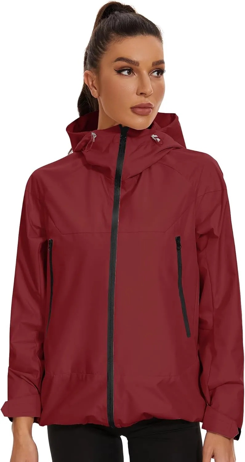 Avoogue Rain Jacket for Women Loose Fit Waterproof Lightweight Lined Rain Coat Hiking Windbreaker Jacket with Hood