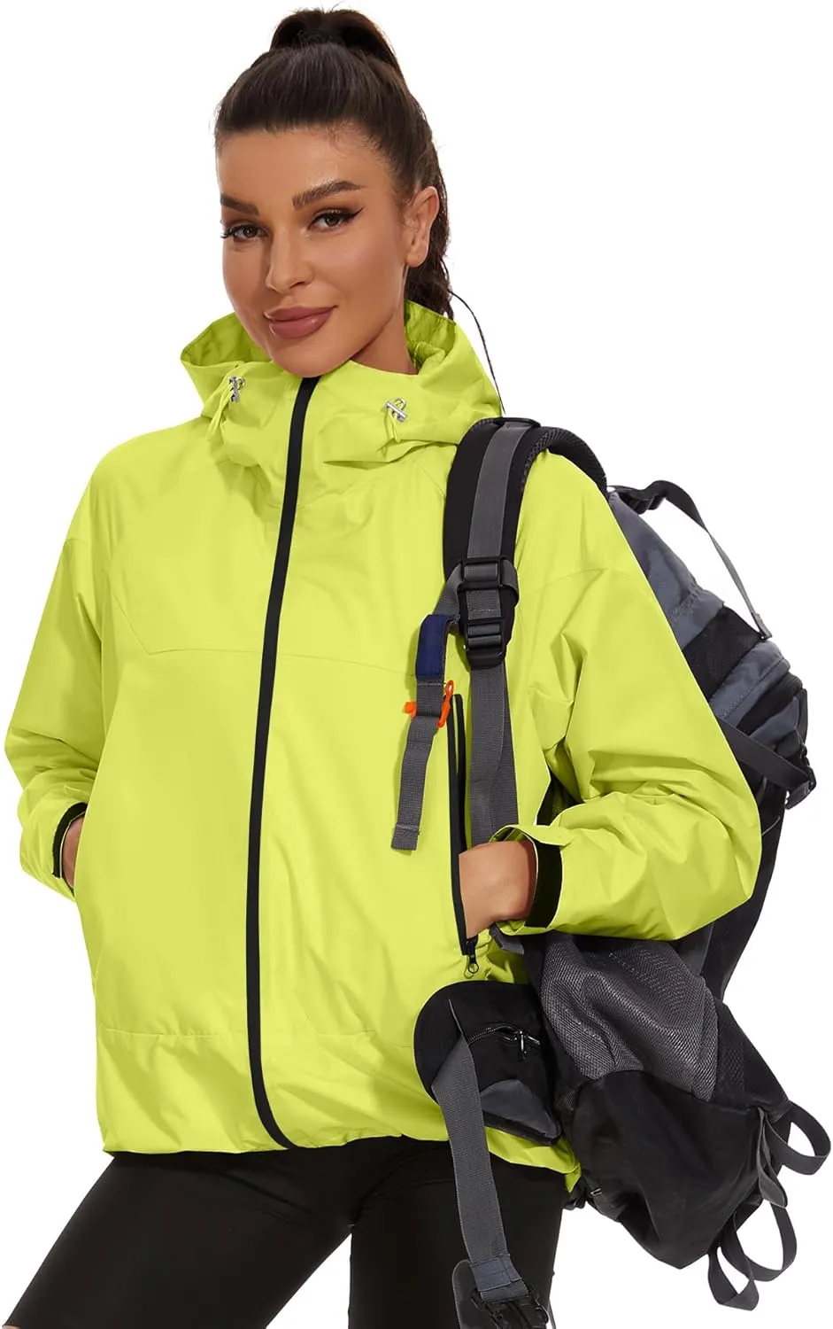 Avoogue Rain Jacket for Women Loose Fit Waterproof Lightweight Lined Rain Coat Hiking Windbreaker Jacket with Hood