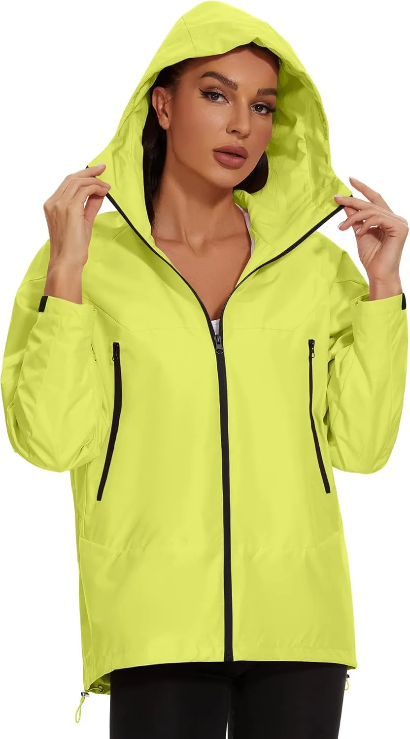 Avoogue Rain Jacket for Women Loose Fit Waterproof Lightweight Lined Rain Coat Hiking Windbreaker Jacket with Hood